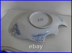 ANTIQUE JAPANESE ARITA BLUE AND WHITE POTTERY FISH SHAPED PLATE c. 1850-1870 RARE
