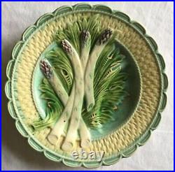 ANTIQUE MAJOLICA ASPARAGUS PLATE 1890's SALINS GREEN WHITE PURPLE Turquoise