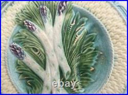 ANTIQUE MAJOLICA ASPARAGUS PLATE 1890's SALINS GREEN WHITE PURPLE Turquoise