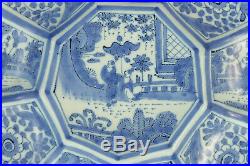 ANTIQUE SIGNED 17/18thC DUTCH DELFT BLUE AND WHITE LOBED CHINOISERIE PLATE DISH