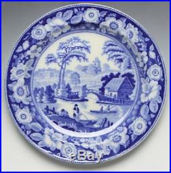 ANTIQUE STAFFORDSHIRE WILD ROSE BLUE & WHITE PLATE c. 1830