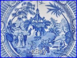 ANTIQUE STAFFS BLUE & WHITE ORIENTAL GARDEN PLATE c. 1820