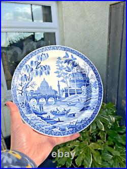 ANTIQUE c1818-20 SPODE ROME RIVER TIBER PATTERN BLUE & WHITE PEARLWARE PLATE
