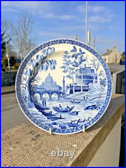 ANTIQUE c1818-20 SPODE ROME RIVER TIBER PATTERN BLUE & WHITE PEARLWARE PLATE