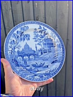 ANTIQUE c1818-20 SPODE ROME RIVER TIBER PATTERN BLUE & WHITE PEARLWARE PLATE