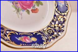 ATQ SET 2 Dresden Gold Floral Cobalt Blue Saxony Pierced Reticulated Plates 7.5