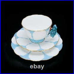 AYNSLEY Antique Butterfly Handled Blue White Trio Set Cup & Saucer & Plate