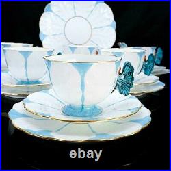 AYNSLEY Butterfly Antique Handled Blue White Trio Set Cup & Saucer & Plate Japan