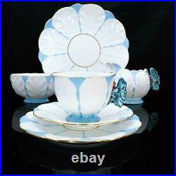 AYNSLEY Butterfly Antique Handled Blue White Trio Set Cup & Saucer & Plate Japan