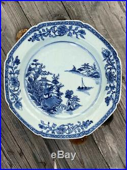 A 18th c. Antique Chinese Pagoda Plate Blue White Porcelain