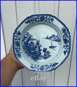 A 18th c. Antique Chinese Pagoda Plate Blue White Porcelain