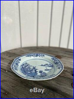 A 18th c. Antique Chinese Pagoda Plate Blue White Porcelain