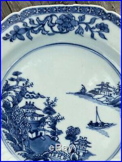 A 18th c. Antique Chinese Pagoda Plate Blue White Porcelain