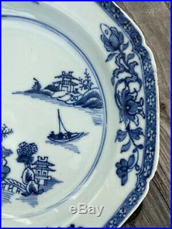 A 18th c. Antique Chinese Pagoda Plate Blue White Porcelain