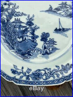 A 18th c. Antique Chinese Pagoda Plate Blue White Porcelain