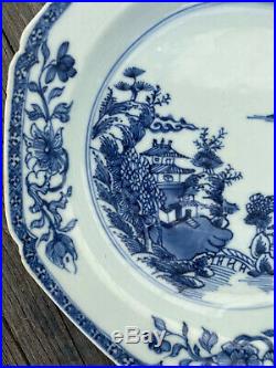 A 18th c. Antique Chinese Pagoda Plate Blue White Porcelain