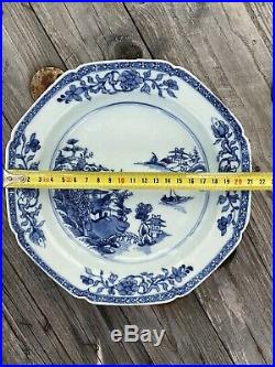 A 18th c. Antique Chinese Pagoda Plate Blue White Porcelain