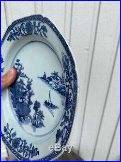 A 18th c. Antique Chinese Pagoda Plate Blue White Porcelain