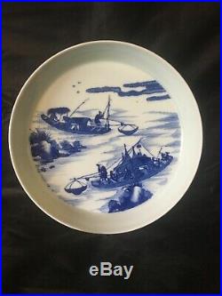 A Chinese Blue And White Plate- Marked Double Rings On The Base