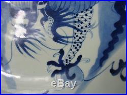 A Chinese Large 16 Blue White Porcelain Dragon Plate