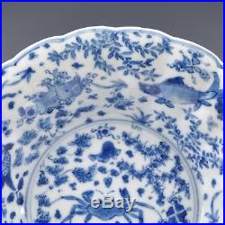 A Chinese Porcelain Blue & White Kangxi Period Lobbed Plate With Crab & Fish