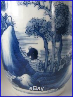 A Fine Chinese Blue & White Rouleau Porcelain Vase with Kangxi Mark