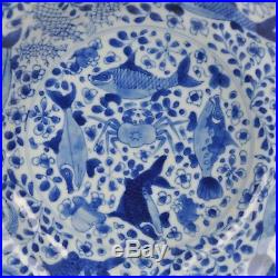 A Large Chinese Porcelain Blue & White Kangxi Period Fish & Crab Dish