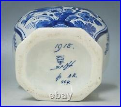 @ A PERFECT @ Antique Porceleyne Fles blue & white lidded Delft vase w Bird 1915