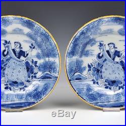 A Pair Of Delft Blue And White 18th Century Plates Lady Fortuna