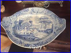 A RARE SHAPED ANTIQUE BLUE & WHITE MEAT PLATE, 1800's