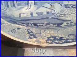 A RARE SHAPED ANTIQUE BLUE & WHITE MEAT PLATE, 1800's
