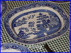 A Set 5 Middlesbrough-on-Tees Yorkshire Blue & White Willow Platters, 50cm wide