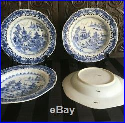 A Set Of 4 Chinese Blue & White Porcelain Plates, Qianlong Dynasty, 18th Century
