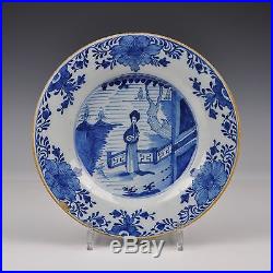 A Set Of Six Delft Blue And White 18th Century Plates Chinese Lady
