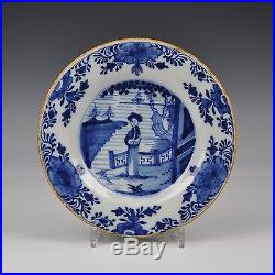 A Set Of Six Delft Blue And White 18th Century Plates Chinese Lady