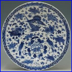 A perfect antique 19th c chinese porcelain blue & white plate with birds & bats