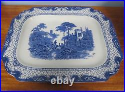 Adams Landscape Plate Meat Platter Blue White Transferware Ironstone 1930s Decor