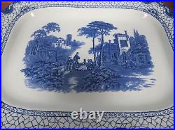 Adams Landscape Plate Meat Platter Blue White Transferware Ironstone 1930s Decor