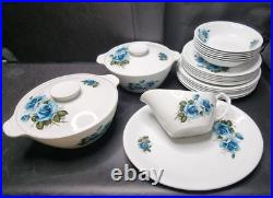 Alfred Meakin Glo-White Ironstone Blue Roses 6 People Plate Set X24 Pieces