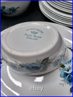 Alfred Meakin Glo-White Ironstone Blue Roses 6 People Plate Set X24 Pieces