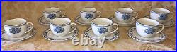 American Atelier Floral Toile Teacup and Saucer Stoneware Blue White Set Of 16
