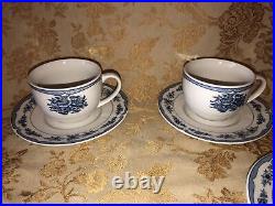 American Atelier Floral Toile Teacup and Saucer Stoneware Blue White Set Of 16