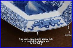 An Antique Chinese Blue & White octagonal plate with figure story Kangxi period