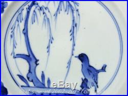 An Early Blue & White Arita (Ai-Kutani) Dish With A Bird & Willow. Edo 1660-1680