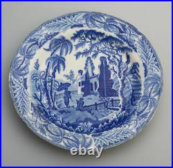 An early antique English pottery Davenport Chinoiserie Ruins B&W Plate C. 1800
