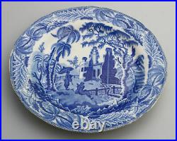 An early antique English pottery Davenport Chinoiserie Ruins B&W Plate C. 1800