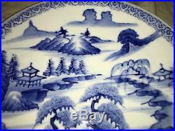 Antiq Japanese Signed Arita Ko-Imari Chinese Blue White Ceramic Porcelain Charge