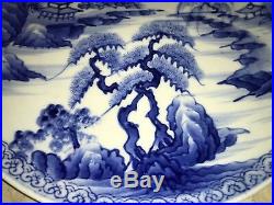 Antiq Japanese Signed Arita Ko-Imari Chinese Blue White Ceramic Porcelain Charge