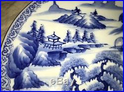 Antiq Japanese Signed Arita Ko-Imari Chinese Blue White Ceramic Porcelain Charge