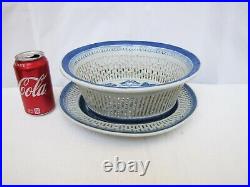 Antique18c Chinese Export Blue & White Porcelain Reticulated Basket & Plate Set
